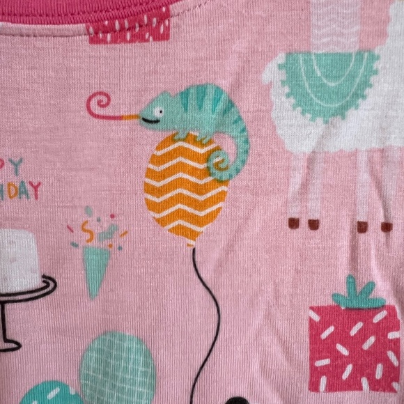 Little Sleepies Pink Party Animals Birthday Long Sleeve Pajama Set Size 12-18M - Picture 6 of 9